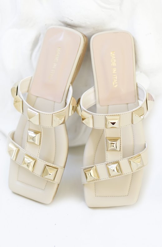 Sandal with Square Studs - Beige