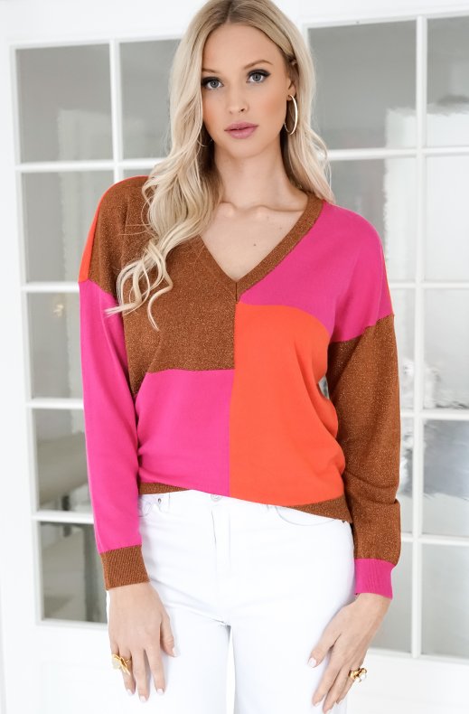 Lola Casademunt - 42361001 - V-neck jersey top Orange, Pink, Gold