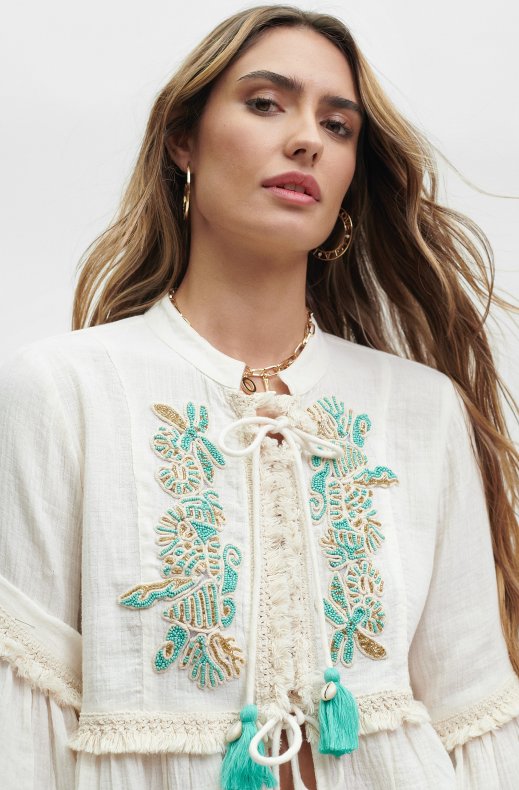 Lola Casademunt - Top with Trumpet sleeve 22360004 - Offwhite