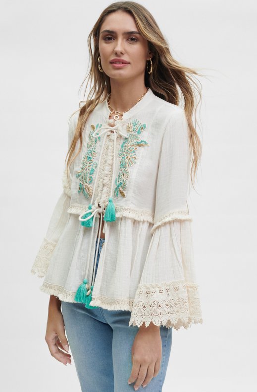 Lola Casademunt - Top with Trumpet sleeve 22360004 - Offwhite