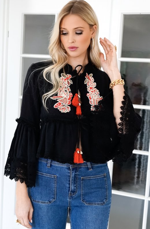 Lola Casademunt - Top with Trumpet sleeve 22360004 - Black