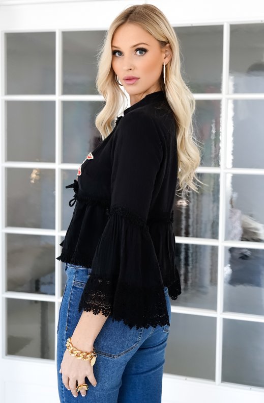 Lola Casademunt - Top with Trumpet sleeve 22360004 - Black