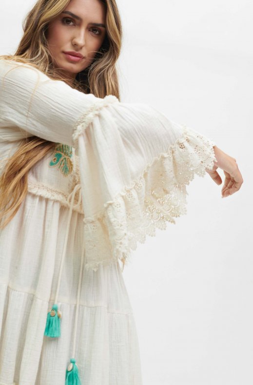 Lola Casademunt - Dress with Trumpet sleeve 22360009 - Offwhite