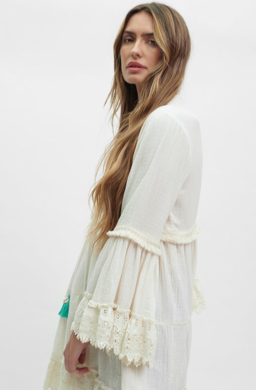 Lola Casademunt - Dress with Trumpet sleeve 22360009 - Offwhite
