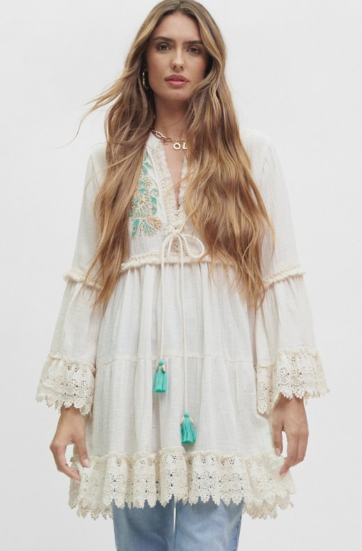 Lola Casademunt - Dress with Trumpet sleeve 22360009 - Offwhite