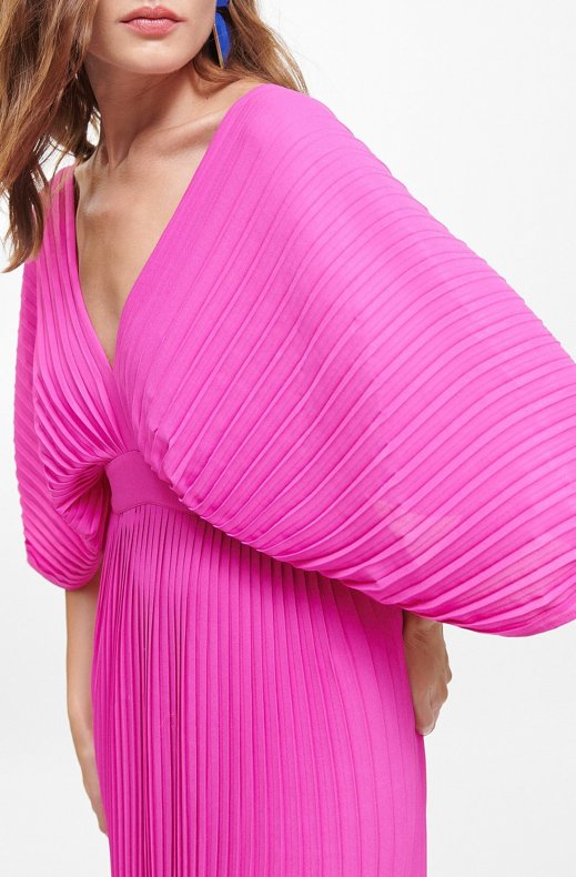 Lola Casademunt - Long Pleated Dress with V-Neck Pink 42365025