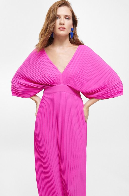 Lola Casademunt - Long Pleated Dress with V-Neck Pink 42365025