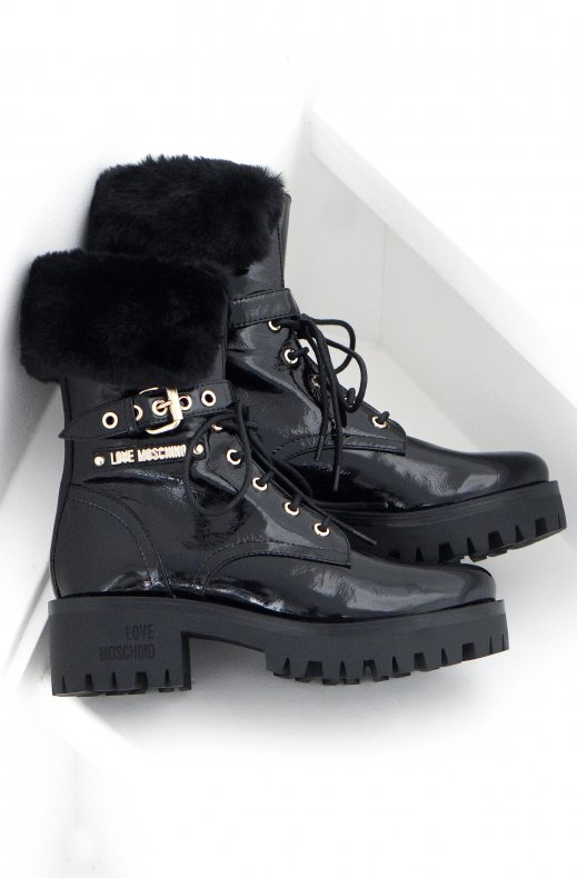 Love Moschino - Patent Boots With Faux Fur
