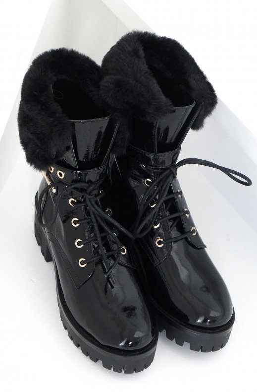 Love Moschino - Patent Boots With Faux Fur