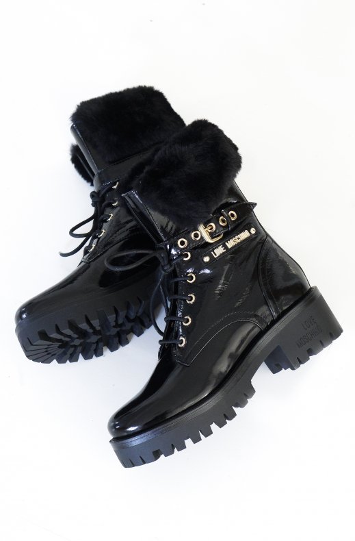 Love Moschino - Patent Boots With Faux Fur