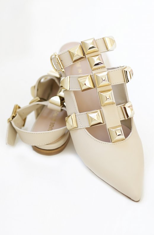 Roman Stud Ballet Shoes - Beige