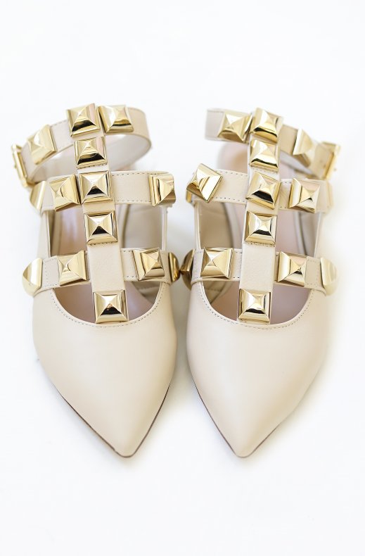 Roman Stud Ballet Shoes - Beige