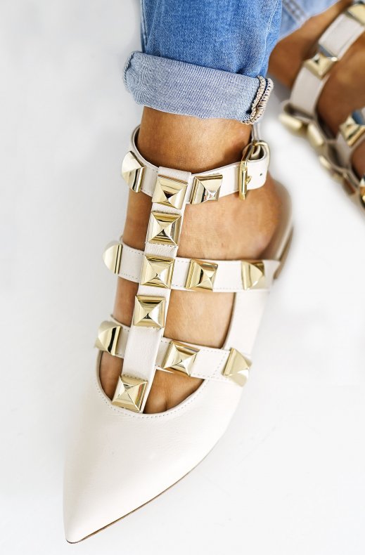 Roman Stud Ballet Shoes - Beige