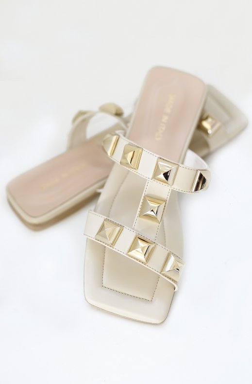 Sandal with Square Studs - Beige