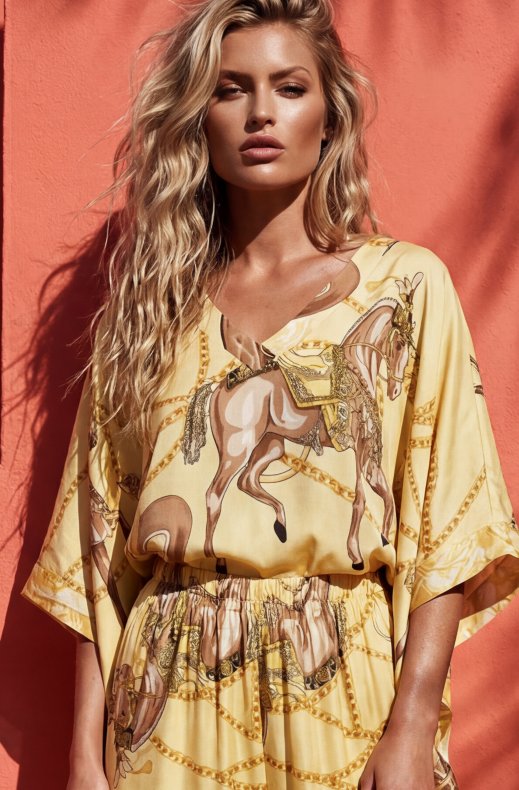 Mixed Brands - V-neck Top Chain Print 26216 - Yellow