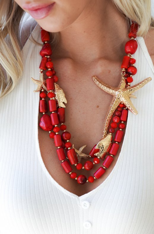 Mixed Brands - Necklace large seastar 666-1400 - Red