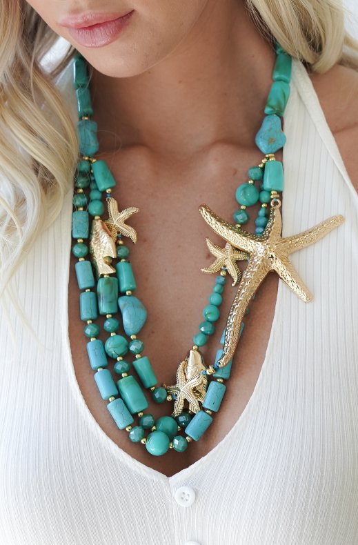Mixed Brands - Necklace large seastar 666-1400 - Turqouise