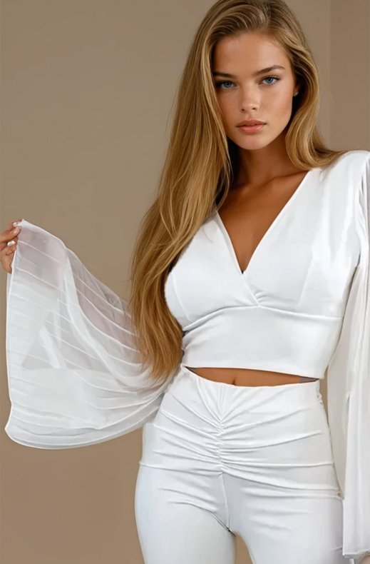 Mixed Brands - Top with chiffon sleeve 2468 - White