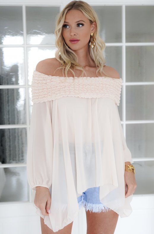 Mixed Brands - Smocked Chiffon Top 9389 - Beige