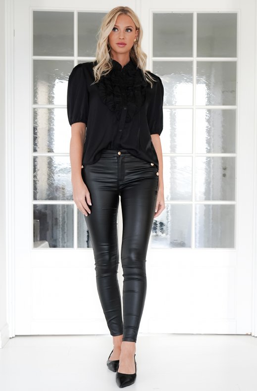 Mixed Brands - Faux leather pant with buttons A122 - Black