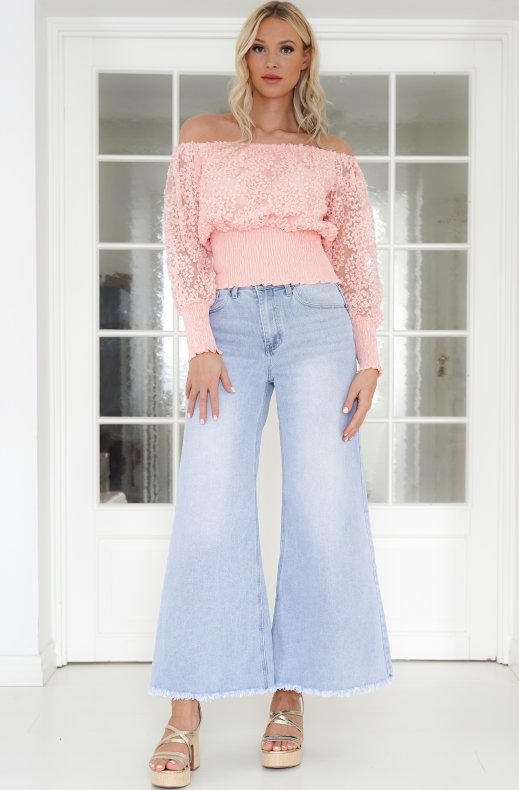 Mixed Brands - Bouse smocked offshoulder 12088 - Rose