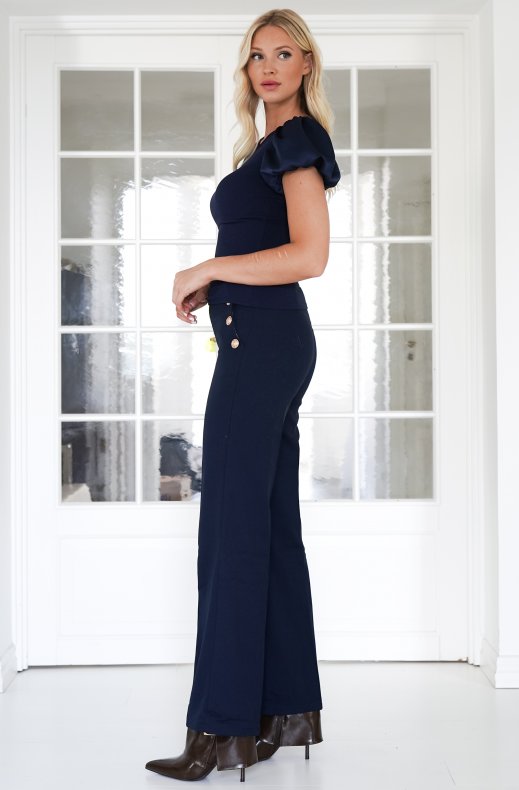 Mixed Brands - Wide leg pants with buttons H3031 - Marine