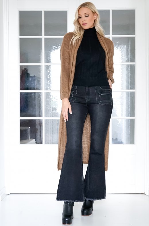 Mixed Brands - Chunky Mohair Knit Long Cardigan - Coffee