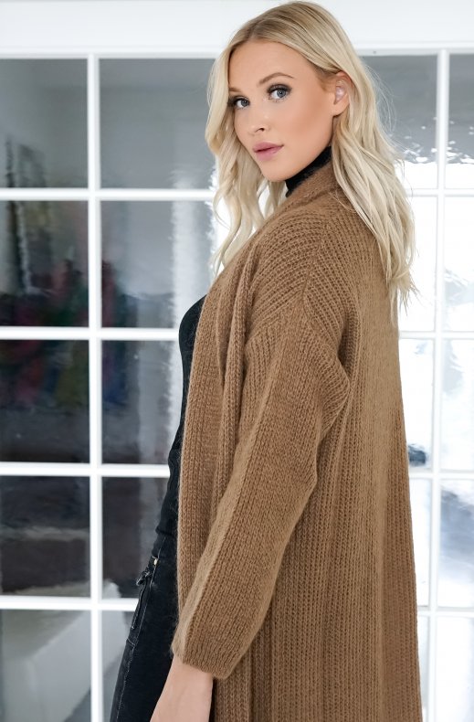 Mixed Brands - Chunky Mohair Knit Long Cardigan - Coffee