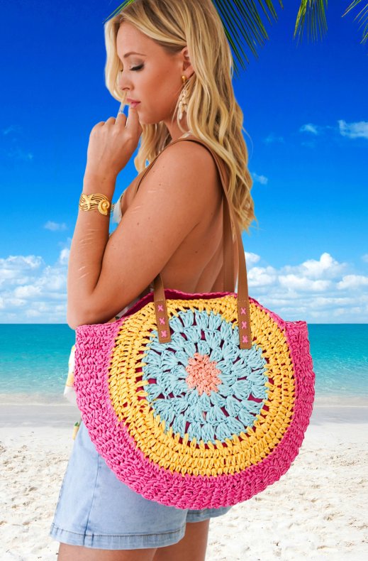 Mixed Brands - Round Straw bag 1196 - Pink