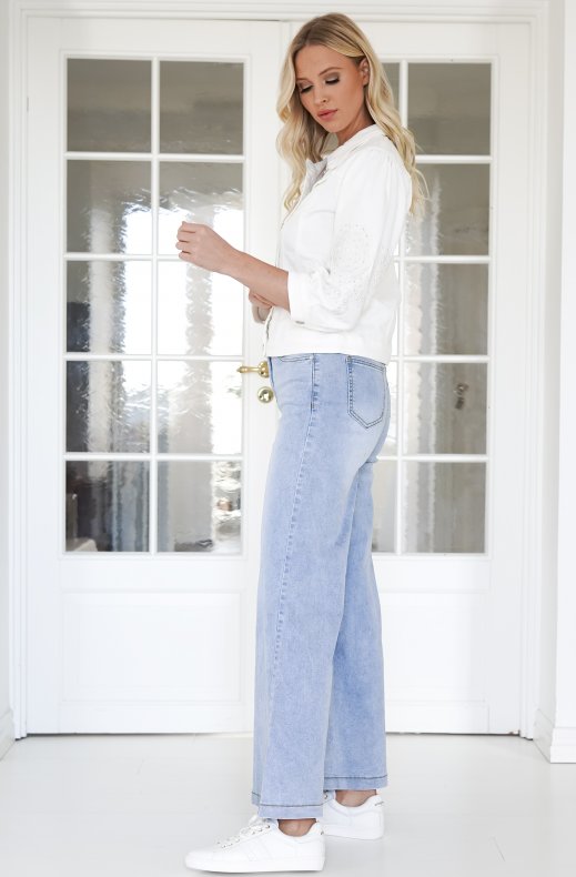 Mixed Brands- Denim jacket with Embroidered Sleeve DC480 - White