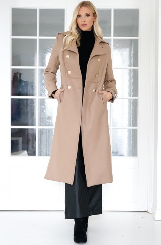 Mixed Brands - Elegant Double breasted long Coat - Camel
