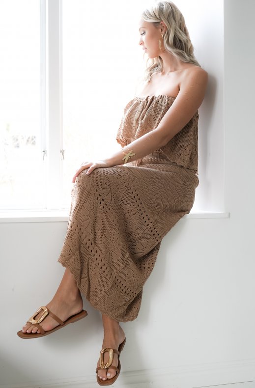 Mixed Brands - Openwork Strapless Dress SBE12824 - Beige