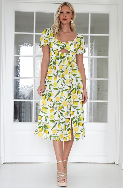 Mixed Brands - Dress with lemons 2542 - White Yellow