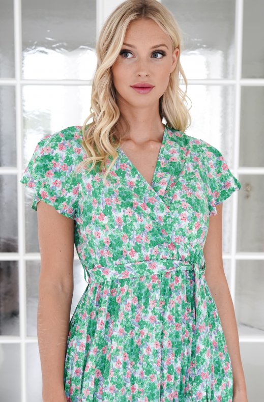 Mixed Brands - Floral Wrap Dress 638-1 - Green