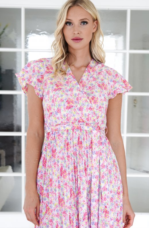 Mixed Brands - Floral Wrap Dress 638-1 - Pink