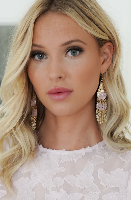 Mixed Brands - Earrings hanging stones and chains 666-760 - Pink