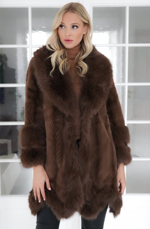 Mixed Brands - Elegant faux fur coat with belt 29240 - Brown