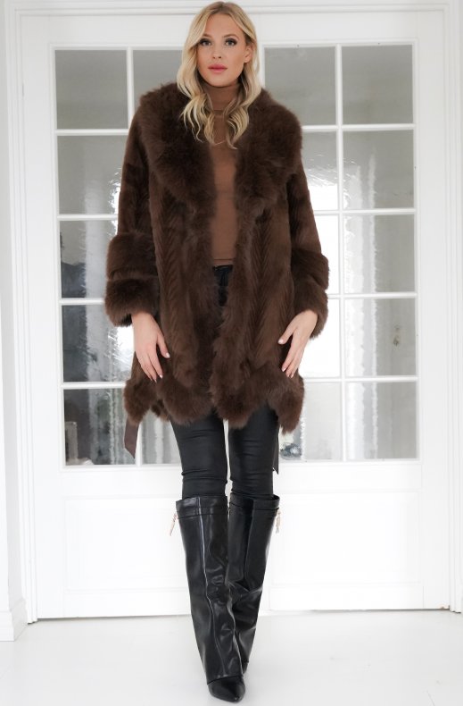 Mixed Brands - Elegant faux fur coat with belt 29240 - Brown