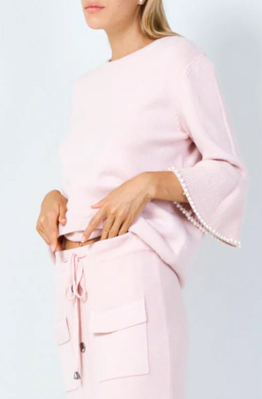 Mixed Brands - Elegant Pearl-accented knit sweater 3502 - Light Pink