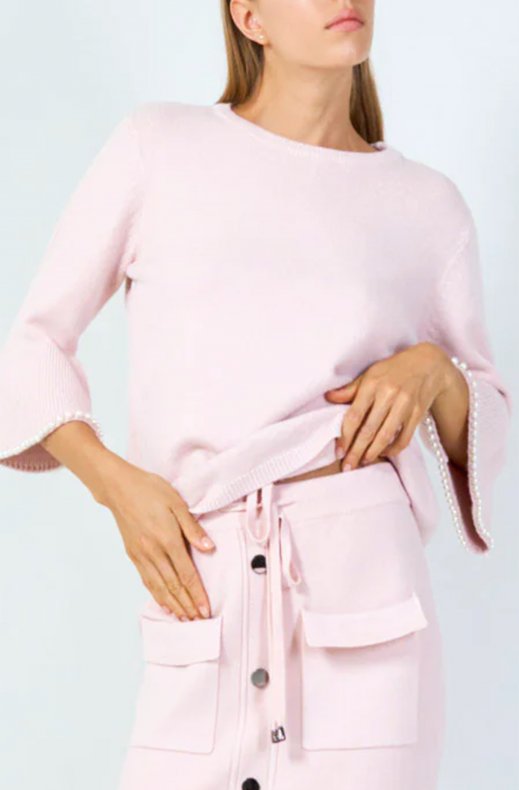Mixed Brands - Elegant Pearl-accented knit sweater 3502 - Light Pink