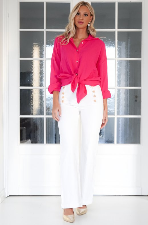 Mixed Brands - Pant cotton with buttons 8053 - Panna