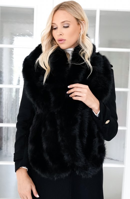 Mixed Brands - Fake Fur Scarf wide F40771 - Black
