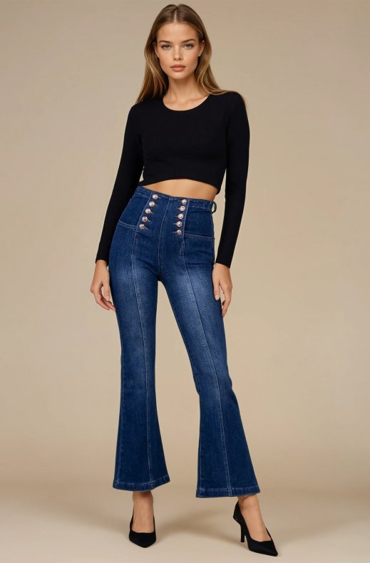 Mixed Brands - Flare High waist Jeans with buttons 0275 - Midblue