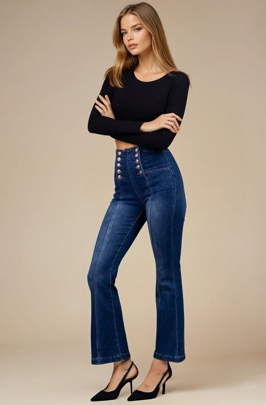 Mixed Brands - Flare High waist Jeans with buttons 0275 - Midblue