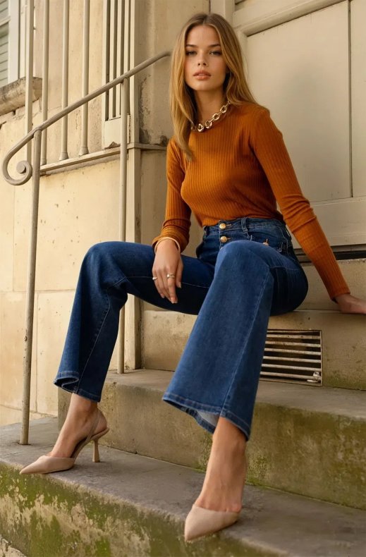 Mixed Brands - Stretch wide flare jeans with buttons 2949 - Denim Blue