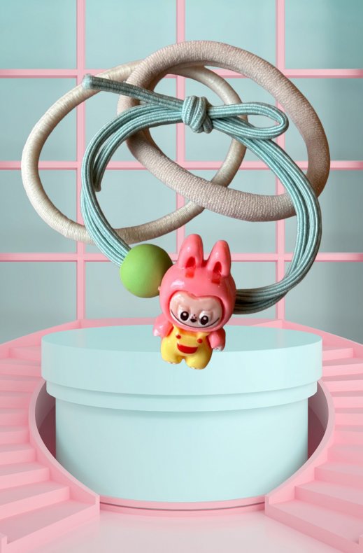 Mixed Brands Kids - Hair Tie set of 3 Labubu - Green Beige