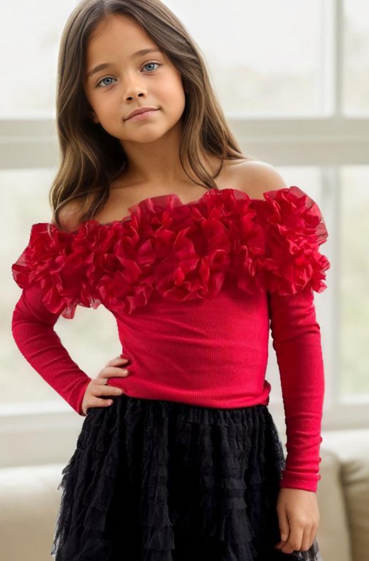 Mixed Brands Kids - Ribbed tulle top 24F024 - Red