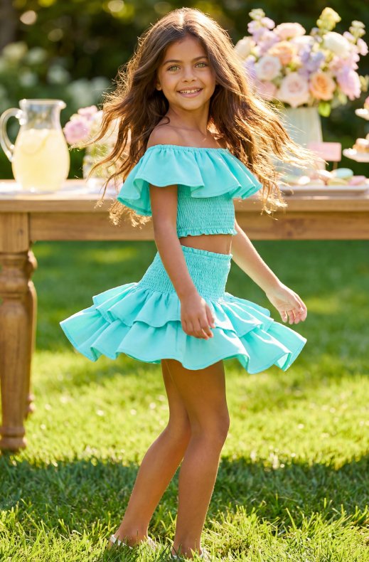 Mixed Brands - Top and Skirt Set 25F063 - Aqua