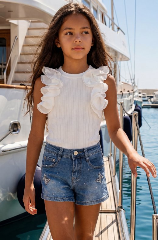 Mixed Brands - Girls Denim Shorts with Butterflies 7639 - Blue