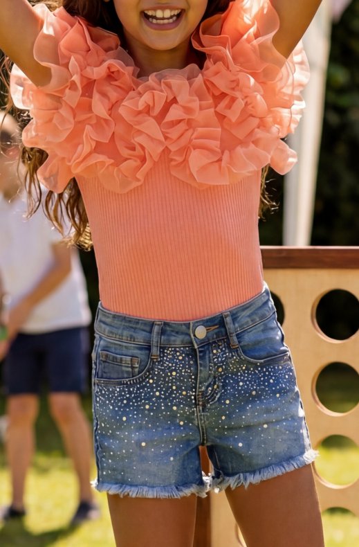 Mixed Brands - Girls Denim Shorts with Rhinestones 7854 - Blue